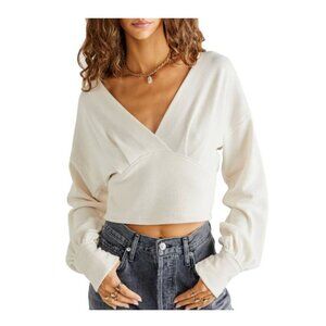 We the Free All Nighter Long Sleeve Surplice Crop Top Ivory Size Small